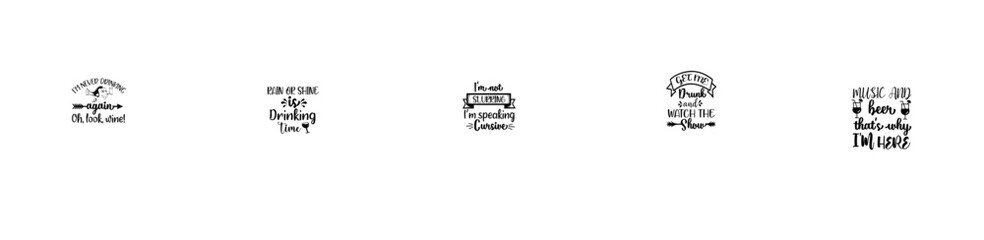 Elegant Drinking Typographic Emblems, Hand Lettering Pack Vector Illustration for Mug Design, Banner, Advertising