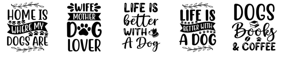 Creative Dog Inscriptions, Typographic Emblems Bundle Vector Illustration for Logo, Sticker, Printing Press