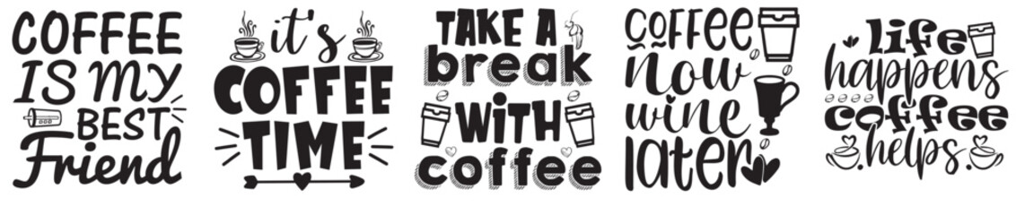 Elegant Coffee Invitation, Calligraphic Lettering Set Vector Illustration for Presentation, Label, Logo