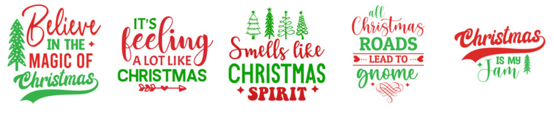 Colourful Christmas Labels And Badges, Typography Set Vector Illustration for Flyer, Social Media Post, T-Shirt Design