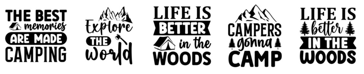 Decorative Camping Quotes, Inscriptions Collection Vector Illustration for Brochure, Holiday Cards, Social Media Post