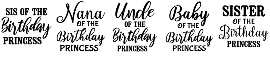 Modern Birthday Princess Phrases, Invitation Collection Vector Illustration for Wrapping Paper, Icon, Social Media Post