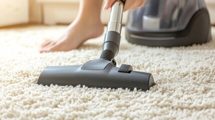 Close-up of a Vacuum Cleaner Cleaning a Carpet