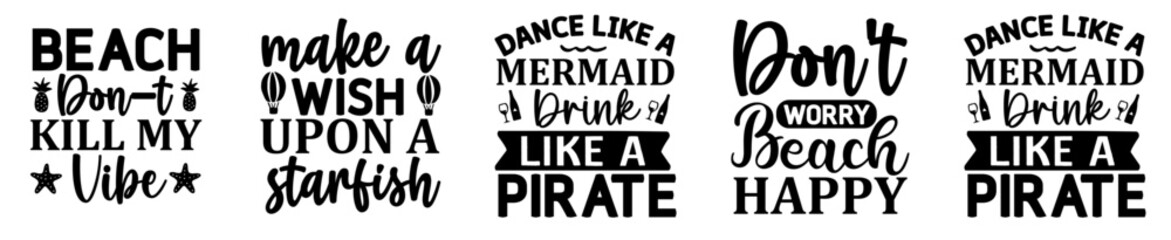 Minimal Beach Hand Lettering, Inscriptions Bundle Vector Illustration for Gift Card, Motion Graphics, Banner