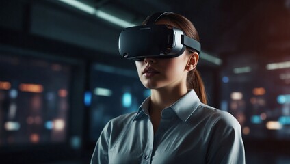 photo of a woman using a virtual reality device made by AI generative