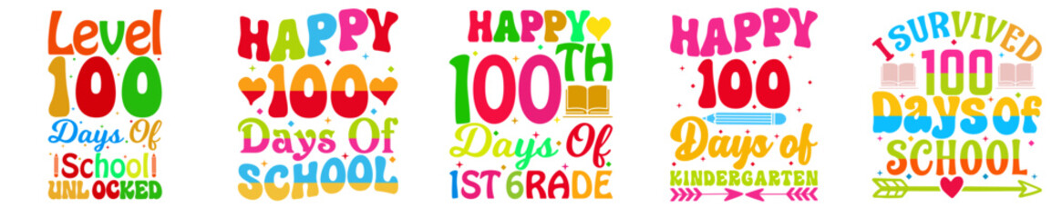 Elegant 100 Days Of School Typographic Emblems, Hand Lettering Pack Vector Illustration for Magazine, Presentation, Wrapping Paper
