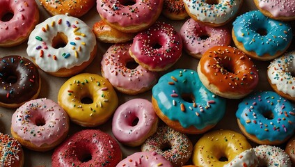 photo of a beautiful and delicious looking colorful donut spread made by AI generative