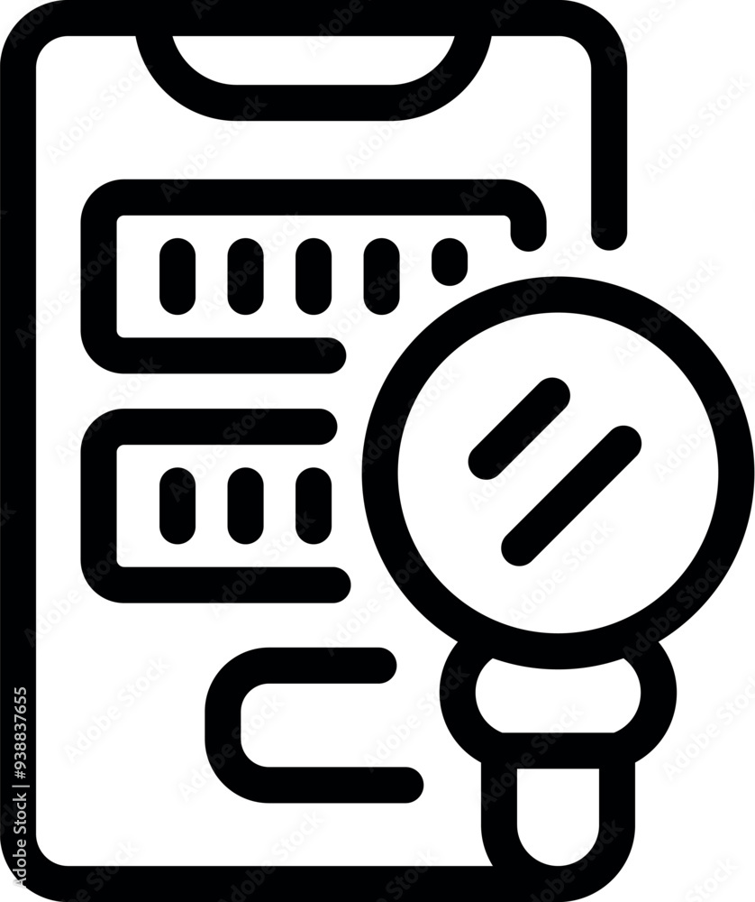 Poster magnifying glass is inspecting server data on a mobile device, emphasizing data analysis and securit