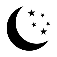 Crescent moon with stars icon on white background. Night icon. Crescent moon icon. Minimalist style.