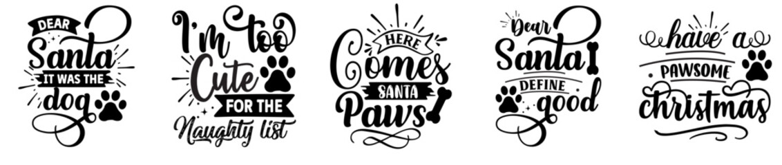 Decorative Dog Christmas Round Typographic Emblems, Trendy Retro Style Illustration Pack Vector Illustration for Mug Design, Postcard, Greeting Card