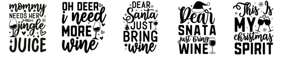 Cute Christmas Wine Hand Lettering, Invitation Collection Vector Illustration for Mug Design, T-Shirt Design, Presentation