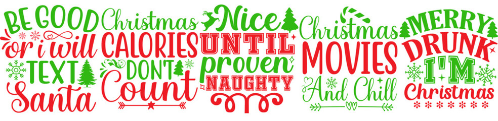 Fototapeta premium Simple Christmas Trendy Retro Style Illustration, Phrases Bundle Vector Illustration for Poster, T-Shirt Design, Newsletter