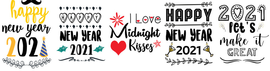Vibrant Christmas New Year Typographic Emblems, Hand Lettering Set Vector Illustration for Postcard, Newsletter, Label
