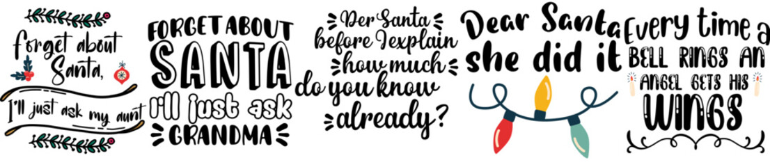 Decorative Christmas Crafts Phrases, Typographic Emblems Pack Vector Illustration for Postcard, Holiday Cards, Icon