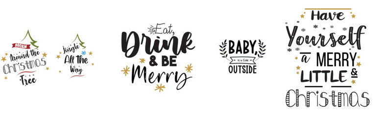Creative Christmas Christmas Calligraphy, Quotes Pack Vector Illustration for Bookmark, Sticker, Packaging