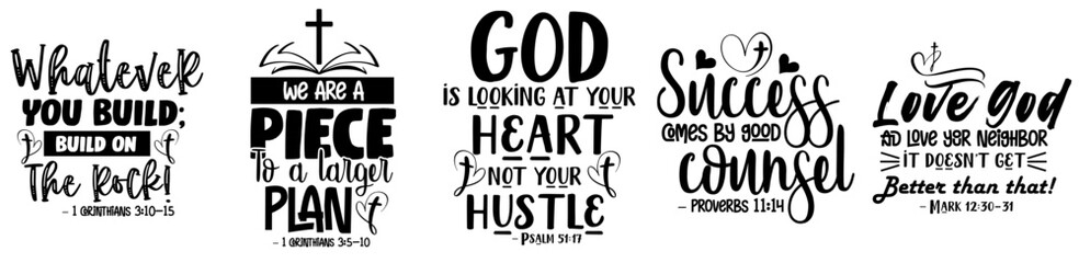 Decorative Christian Phrases, Typography Set Vector Illustration for Wrapping Paper, Printing Press, Vouchers