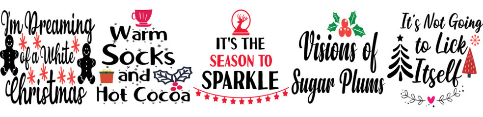 Elegant Christmas Big Invitation, Inscriptions Collection Vector Illustration for Bookmark, Flyer, Presentation