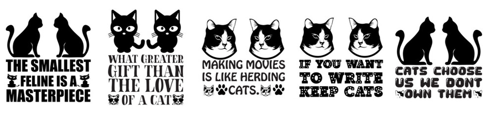 Creative Cat Phrases, Quotes Pack Vector Illustration for Printing Press, Poster, Decal