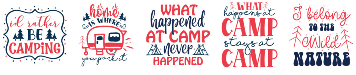 Decorative Adventure Hand Lettering, Typographic Emblems Set Vector Illustration for Advertising, Stationery, Vouchers