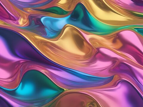 Neon abstract wavy background, Colorful shiny cyber 3d hologram.