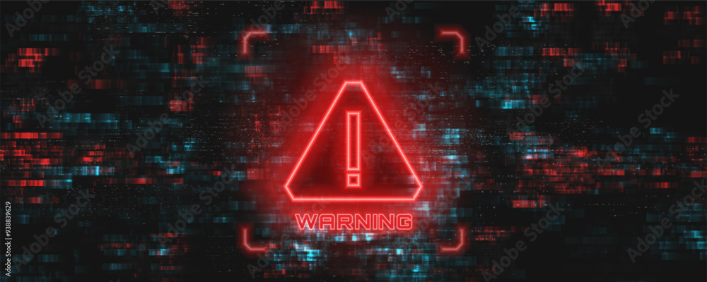 Poster danger sign. hacked system or cyber attack. warning symbol on the screen. vector illustration.