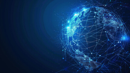 A blue background with a globe in the center