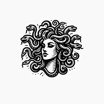 medusa silhouette vector logo design template