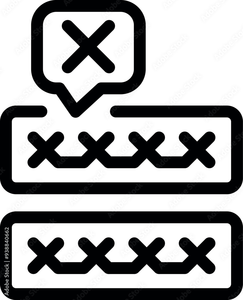 Poster line art icon of wrong password showing access denied message with cross mark