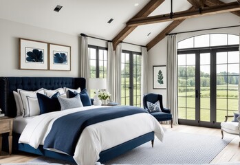 French country interior design of modern bedroom in farmhouse