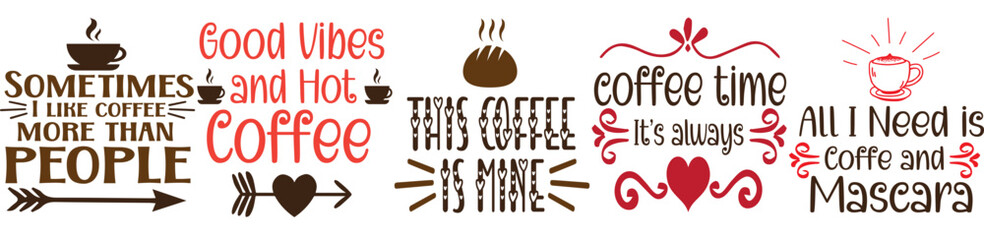 Modern Coffee Inscriptions, Quotes Set Vector Illustration for Label, Banner, Bookmark
