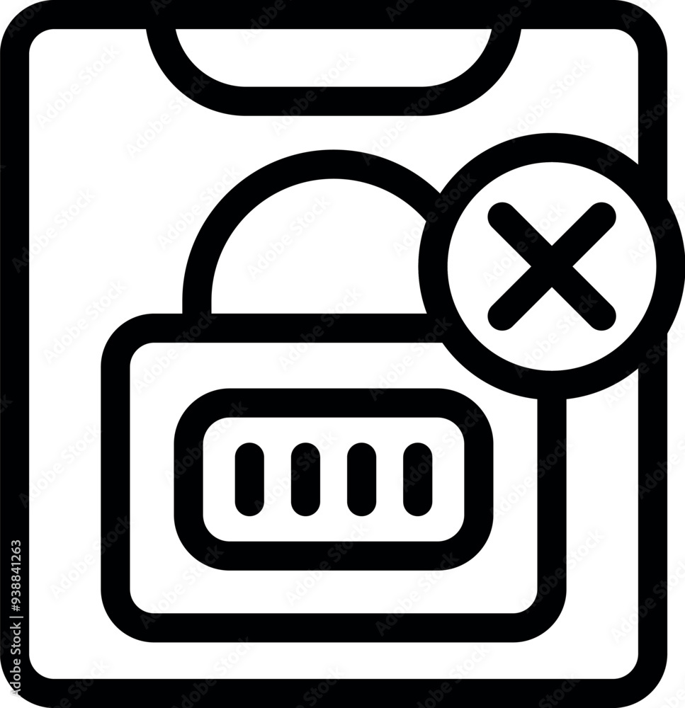 Poster line art vector icon of a smartphone with a security warning, ideal for projects related to cybersec