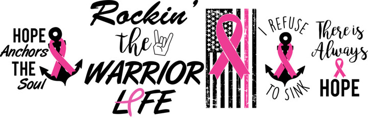 Minimalist Cancer Awareness Invitation, Trendy Retro Style Illustration Set Vector Illustration for Label, Holiday Cards, Printing Press