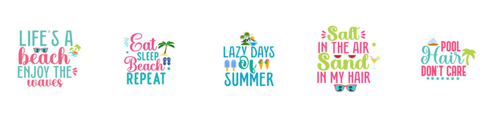 Vibrant Beach Phrases, Calligraphy Collection Vector Illustration for Printable, Brochure, Postcard