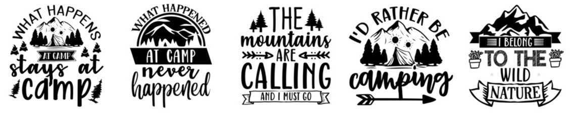 Elegant Adventure Camping Quotes, Calligraphic Lettering Collection Vector Illustration for Bookmark, Book Cover, T-Shirt Design