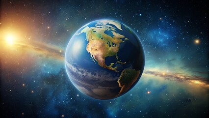 Obraz premium A beautiful, high-contrast, illuminated globe with subtle earth tone shading, suspended in mid-air against a dark, starry night sky background, symbolizing exploration.