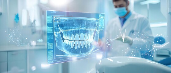 A dentist utilizing 3D imaging to guide a detailed teeth treatment plan, showcasing the precision and innovation in modern dentistry