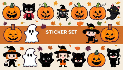 Fototapeta premium sticker set, different cute halloween