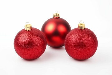 Fototapeta premium Set of red Christmas balls decoration for pine tree isolated on white background. Generative ai