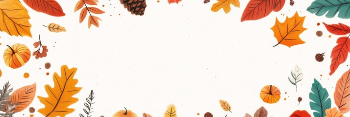 Obraz premium Tranquil Autumn Vibes - Cozy Fall Digital Illustration with Vibrant Colors and Copyspace on Clean Background