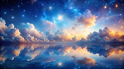 Fototapeta premium Dreamlike sky bedscape with serene stars and clouds reflecting fantasy and tranquility