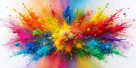 Fototapeta premium Dynamic explosion of bright paint splatters fading into a colorful periphery abstract vibrant explosion splattered paint