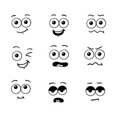Collection of Facial Expression Cartoon Icons. Hand drawn style. isolated illustration