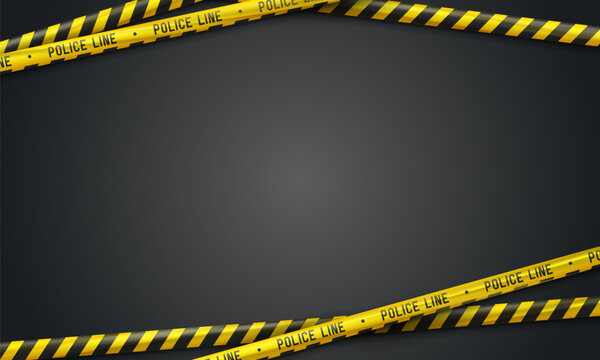 Banner with yellow caution tapes. Security line on black background. Crime scene barrier tape. Vector illustration.