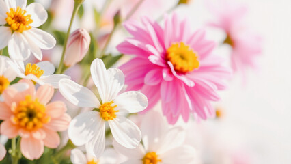 Close-up of delicate pink and white flowers with soft focus background