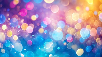 Abstract blurred bokeh circles in pink, blue, and yellow colors on a background creating a dreamy and ethereal atmosphere