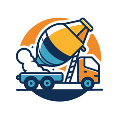 Naklejka premium Professional construction logo featuring a cement mixer pouring concrete – a fun and bold design representing foundational work, ideal for builders, contractors, and construction companies