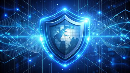 Fototapeta premium A futuristic illustration of a digital shield protecting a web browser from cyber threats, depicting online security and data protection in the digital age.
