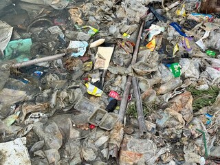 plastic pollution of the Sea, Water pollution, global crisis, accumulation of garbage industrial waste in sea, garbage in the water