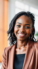 Portrait of a Smiling Black Woman with Braids