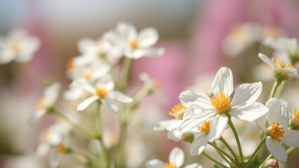 Fototapeta premium Closeup of White Flowers in a Field